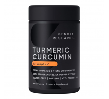 Комплекс с Куркумином и Биоперином, Sports Research, Turmeric Curcumin C3 Complex, 60 капсул
