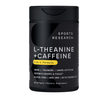 L-теанин и кофеин, Sports Research, L-Theanine and Caffeine, 60 капсул