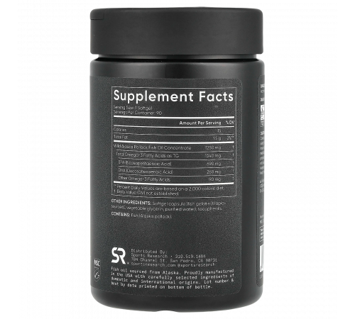 Рыбий жир с омега-3 тройная сила 1250 мг, Sports Research, Omega-3 Fish Oil AlaskOmega 1250mg, 90 капсул