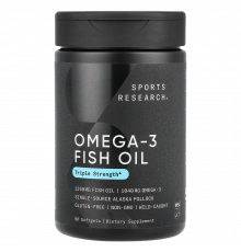 Рыбий жир с омега-3 тройная сила 1250 мг, Sports Research, Omega-3 Fish Oil AlaskOmega 1250mg, 90 капсул