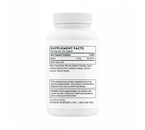 Биотин, Thorne Research, Biotin, 60 капсул