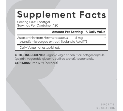 Астаксантин, Sports Research, Astaxanthin 6 mg, 120 желатиновых капсул