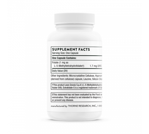 Метилфолат, Thorne Research, 5-MTHF 1 mg, 60 капсул