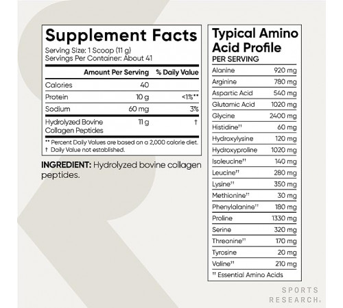 Коллаген, Sports Research, Collagen Peptides Unflavored, 454 г