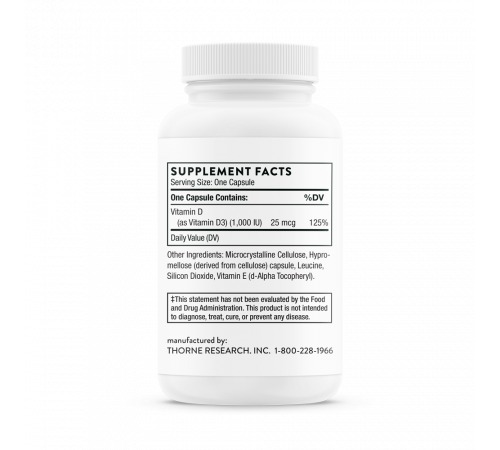 Витамин Д-1000, Thorne Research, Vitamin D-1000 IU, 90 капсул