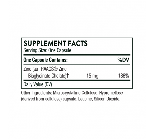 Бисглицинат цинка, Thorne Research, Zinc Bisglycinate 15 mg, 60 капсул