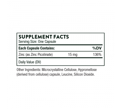 Пиколинат Цинка, Thorne Research, Zinc Picolinate 15 mg, 60 капсул