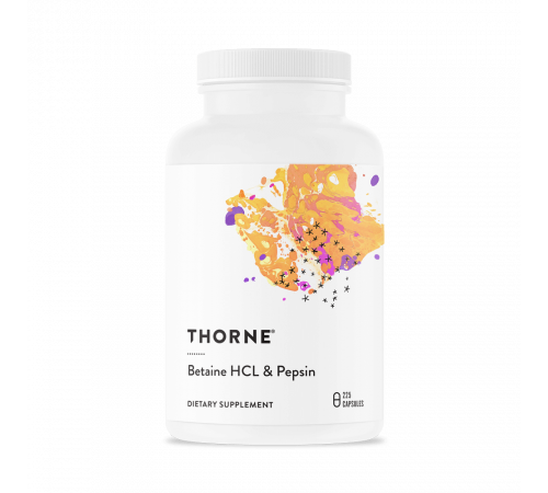 Бетаингидрохлорид и пепсин, Thorne Research, Betaine HCL & Pepsin, 225 капсул