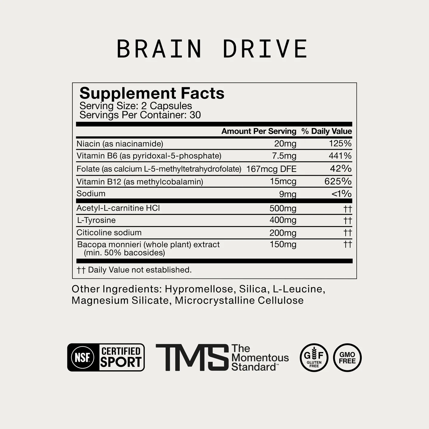 Brain Drive, комплекс для ясности ума и продуктивности, Momentous, 30 капсул